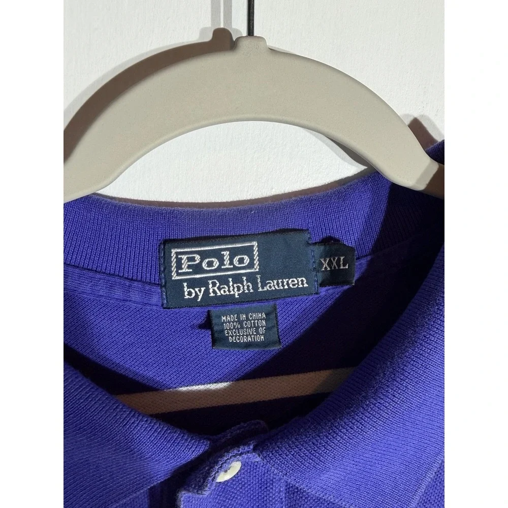 Polo By Ralph Lauren Purple And White 2XL 100% Cotton Green Pony Short Sleeve